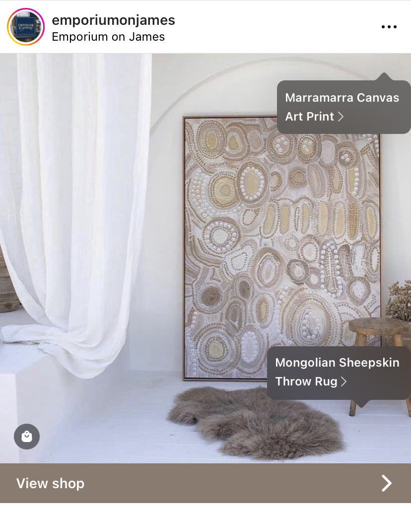 An example of interactive images on Instagram, creating a streamlined shopping experience with Emporium on James in Queensland Australia.